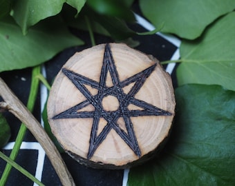 Avalon Apple Wood Fairy Star Amulet - Pagan, Wicca, Witchcraft, Elven star, Septagram