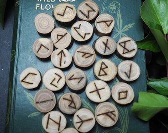 Avalon Apple Elder Futhark Runes - Pagan, Wicca, Witchcraft, Norse, Divination, Handmade, Pyrography