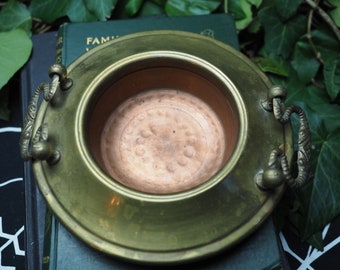 Copper & Brass Vintage or Antique Brass Bowl for a Pagan or Wiccan Altar - Witchcraft, Magic, Ogham Tree