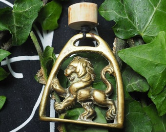 Vintage or Antique Lion Miniature  Horse Brass Pendant - Folk Magic, British, Pagan, Wisdom - Rare