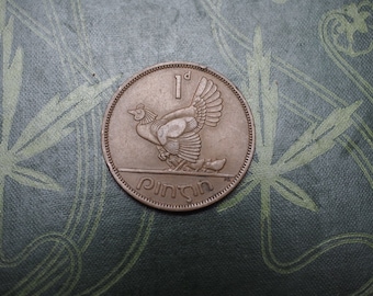 Irish 1d Pingin - Rooster/Hen Coin - folk magic, offerings, prosperity work, magic, witchcraft