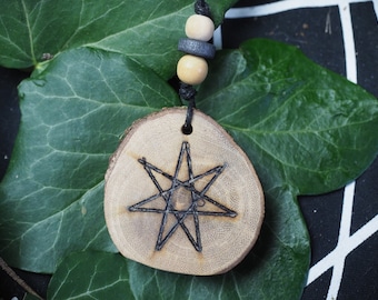 Broom Wood Fairy Star Pendant  - Protection, Dispossession  - For Pagans, Witches, Wiccans, Elven Star, Septagram, Ogham Tree, Forfedha