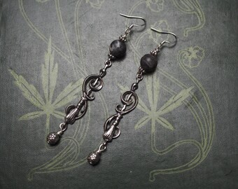 Broomstick & Pentagram Earrings with Sterling Silver Earwires - wicca, witchcraft, pagan