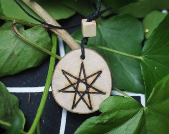 Avalon Hazel Wood Fairy Star Pendant for  Wisdom -  Wicca, Witchcraft, Pagan, pyrography, Septagram, Elven Star