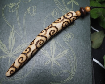 English Walnut Wood Spiral Wand Pendant - protection - breaking psychic ties - Pagan, Wicca, Witchcraft