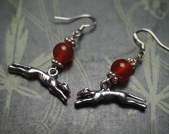 Hellhound & Carnelian Earrings - Pagan, Wicca, Witchcraft - with sterling silver earwires