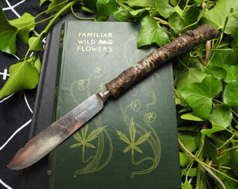 Athame with Silver Birch Wood Handle - for Pagans, Witches and Wiccans. Ogham Tree, Upcycled