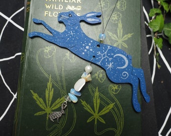 Blue Star Hare or Rabbit Hanging Ornament - Ostara - Window or Altar Decoration - Pagan, Wicca, Witchcraft