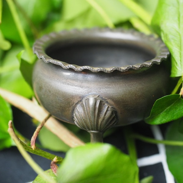 Antique Beaten Pewter Cauldron for a Witches Altar, Ritual, Offering Bowl - Pagan, Witchcraft, Magic, Upcycled