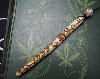 Rowan Wood Spiral & Leaf Wand Pendant - Protection, Fey - Pagan, Wicca, Witchcraft, Travel Wand