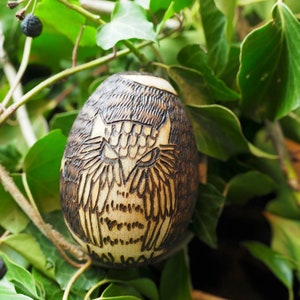 Wise Old Owl Wooden Egg Oestra Spring Equinox Pagan, Wicca, Witchcraft, Easter, Pyrography image 2
