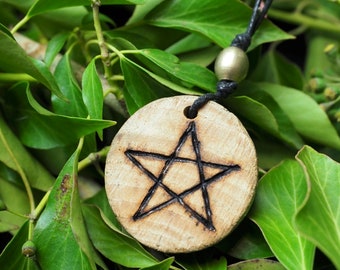 Reclaimed Hickory Pentagram Pendant, with cord - Antique wood - Pagan, Wiccan, Witchcraft, Pentacle