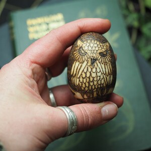 Wise Old Owl Wooden Egg Oestra Spring Equinox Pagan, Wicca, Witchcraft, Easter, Pyrography image 7