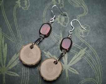 Holly Wood Earrings for Protection - Pagan, Wicca, Witchcraft, Charms, sterling silver, Ogham tree