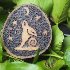 Wild Cherry Wood Moon Gazing Hare Altar Piece: for Transformation and Beauty