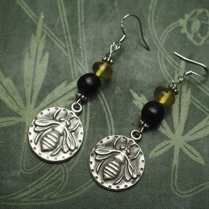 Baltic Amber and Jet Bee Earrings Melissa Honey Magic Pagan, Wicca, Witchcraft with sterling silver earwires image 3