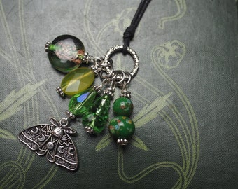 Lunar Moth Charm Necklace - Moon Magic - Pagan, Wicca, Witchcraft - with gemstones