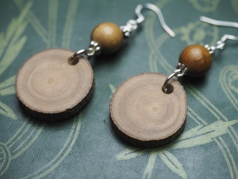 Greek Olive Wood Earrings for Athena Pagan, Wicca, Witchcraft, Charms, sterling silver image 2