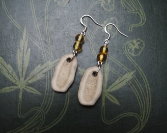 Caribou Antler & Baltic Amber Earrings for Reindeer Deities - Pagan, Wicca, Witchcraft, Ritual, Magic, Horn - Naturally Shed