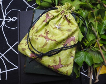 Hare & Stag Lined Cotton Bag - Perfect for a Tarot Card Deck - Pagan, Wicca, Witchcraft