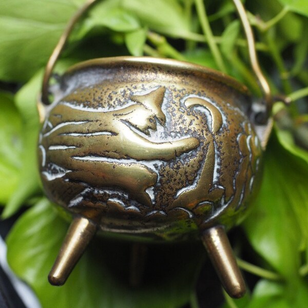 Vintage Witch Brass Cauldron Incense Burner, Offering Bowl - Pagan, Witchcraft, Magic, Upcycled