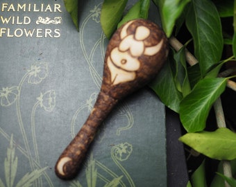 Mini Wooden Earth Mother Goddess Rattle - Pagan, Wicca, Witchcraft, Pyrography, Meditation