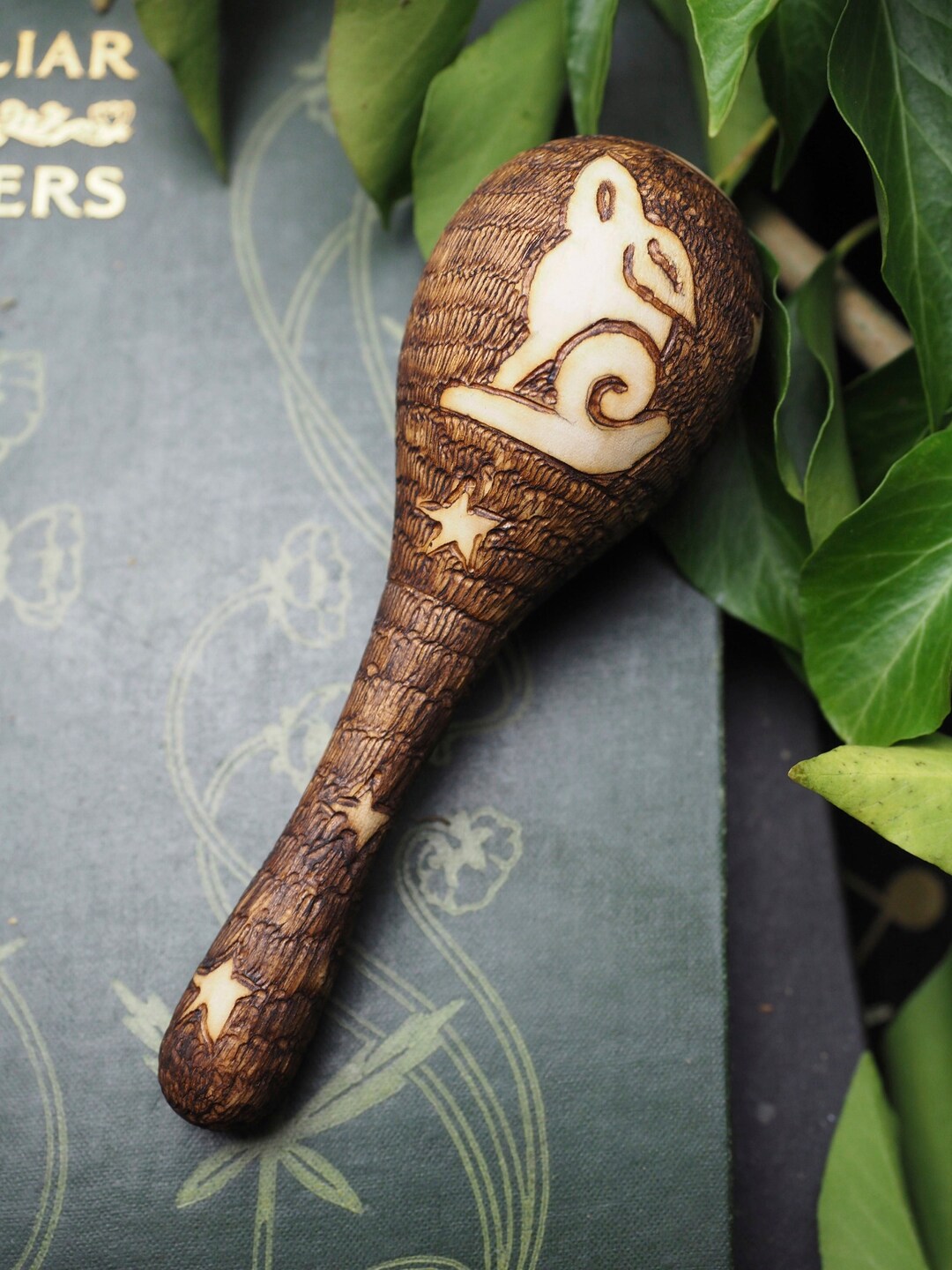 Mini Moon Gazing Hare Rattle - Witchcraft, Rabbit, Pyrography ...
