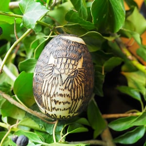 Wise Old Owl Wooden Egg Oestra Spring Equinox Pagan, Wicca, Witchcraft, Easter, Pyrography image 1