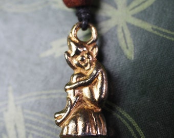 Vintage Lucky Pixie Pendant - Fey, Fairy, Luck - Folk Magic, Witchcraft, Pagan, Gold tone