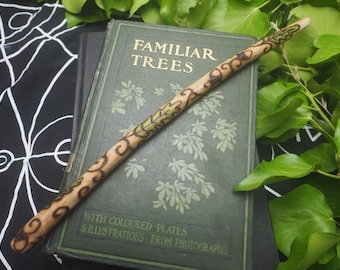 English Oak Wood Leaf & Spiral Wand: For Strength and Courage - Ogham tree wood