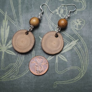 Greek Olive Wood Earrings for Athena Pagan, Wicca, Witchcraft, Charms, sterling silver image 3