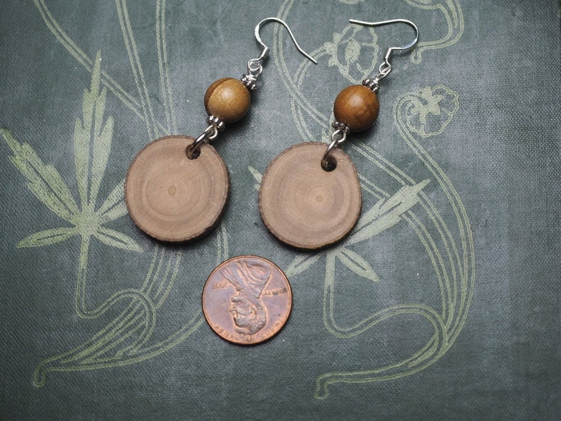 Greek Olive Wood Earrings for Athena Pagan, Wicca, Witchcraft, Charms, sterling silver image 3