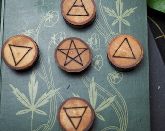 Avalon Apple Wood Elemental Altar Set - Quarter Markers - For a Pagan or Wiccan Altar - Witchcraft, Ogham Tree