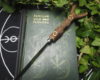 Spindle Wood handled Athame with Upcycled Blade - Pagan, Wicca, Witchcraft, Magic, Ogham Tree, Forfedha