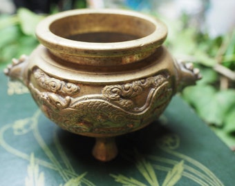 Vintage Dragon Brass Cauldron Incense Burner, Offering Bowl - Pagan, Witchcraft, Magic, Upcycled