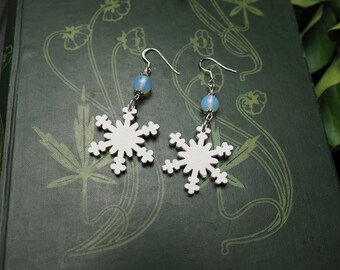 Snowflake Yule Earrings with Sterling Silver Earwires - wicca, witchcraft, pagan, Winter Solstice, Christmas