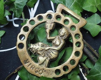 Vintage or Antique Virgo, Horse Brass - Zodiac - Folk Magic, British, Pagan, Traditional