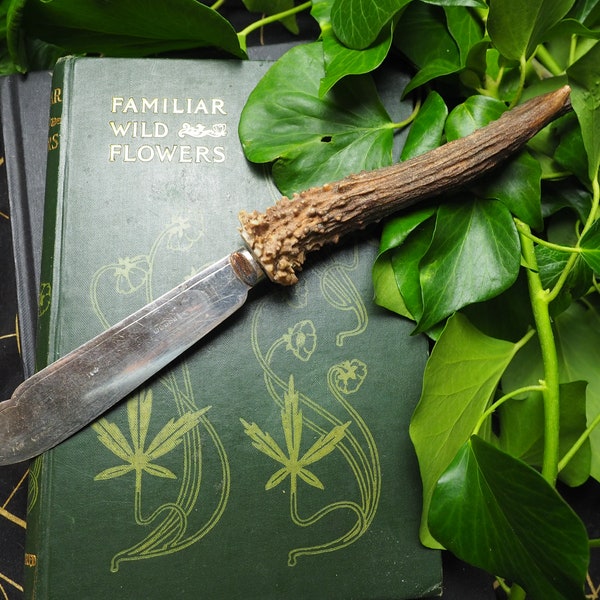 Stag Antler Handled Athame with Up-cycled Blade - Ritual Knife for Wiccans, Witches and Pagans