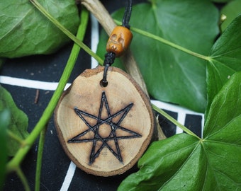 Blackthorn Wood Fairy Star Pendant - Pagan, Wicca, Witchcraft, Elven star, Septagram, Ogham Tree