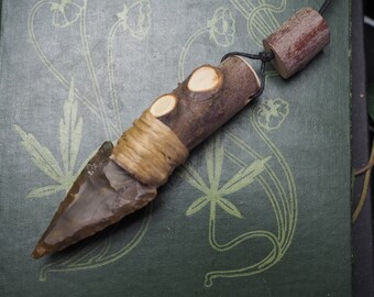Flint and English Hawthorn Athame Pendant - Ritual, Wicca, Witchcraft, Banishing, Circle Casting