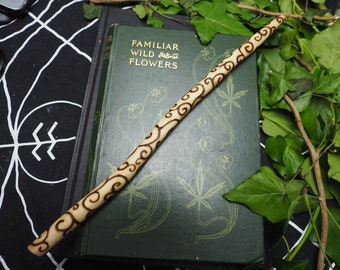 English Hawthorn Wood Spiral Wand - Fey, Heart Healing - Pagan, Witchcraft, Wicca, Ogham tree