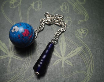 Blue Planet Globe Double ended pendulum - Divination, Luck - Pagan, Witchcraft, Wicca, Dowsing