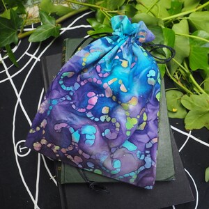 Bolsa para cartas de tarot teñida con colores de pavo real - Forrada Para baraja de tarot, runas, ogham, regalos - Pagano, Wicca, Brujería, Tela vintage