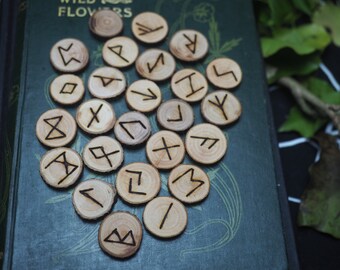 Pocket Rowan Wood Elder Futhark Runes  - For divination - Pagan, Wicca, Witchcraft, Handmade in England