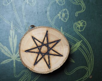 English Wild Cherry Wood Fairy Star Altar piece - Wicca, Witchcraft, Pagan, Elven star, Septagram, Ritual, Magic, Handcrafted, Pyrography