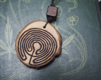 Cypress Wood Labyrinth Pendant For Necomancy, Grief Work - Pagan, Wicca, Witchcraft