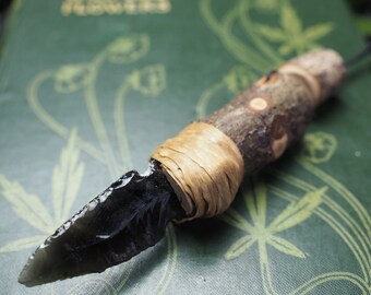 Obsidian and English Blackthorn Athame Pendant - Ritual, Wicca, Witchcraft, Banishing, Circle Casting