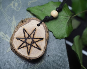 Rare White Jasmine Wood Fairy Star Pendant - For the Moon and Love - Pentacle, Pagan, Wicca, Witchcraft, Septagram, elven star