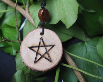 White Willow Wood Pentagram Pendant - Pagan, Wicca, Witchcraft, Pentacle, ogham tree