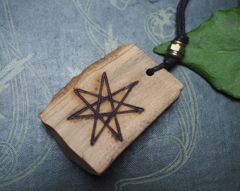 English Ivy Wood Fairy Star Pendant - Overcoming Challenge - Pagan, Wicca, Witchcraft, Septagram
